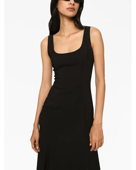 Dolce & Gabbana Black Midi A-Line Sleeveless Dress