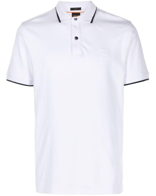 Boss Piqué Poloshirt Met Contrasterende Afwerking in het White voor heren
