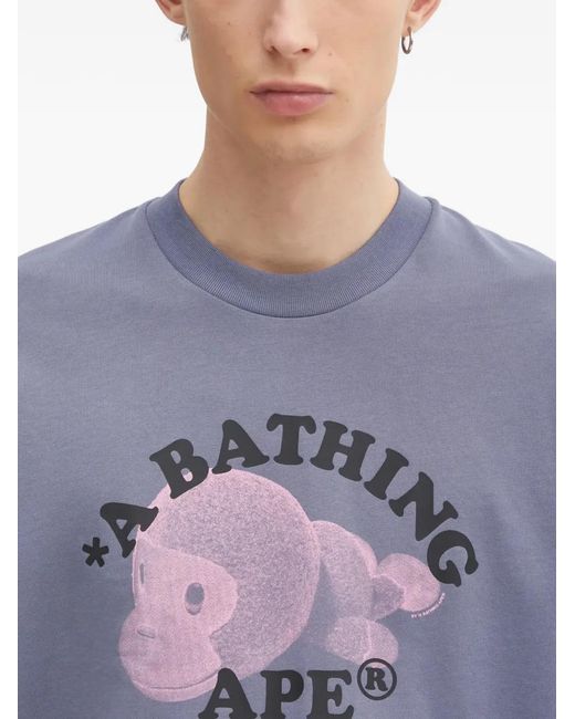 A Bathing Ape Blue Graphic-Print T-Shirt for men