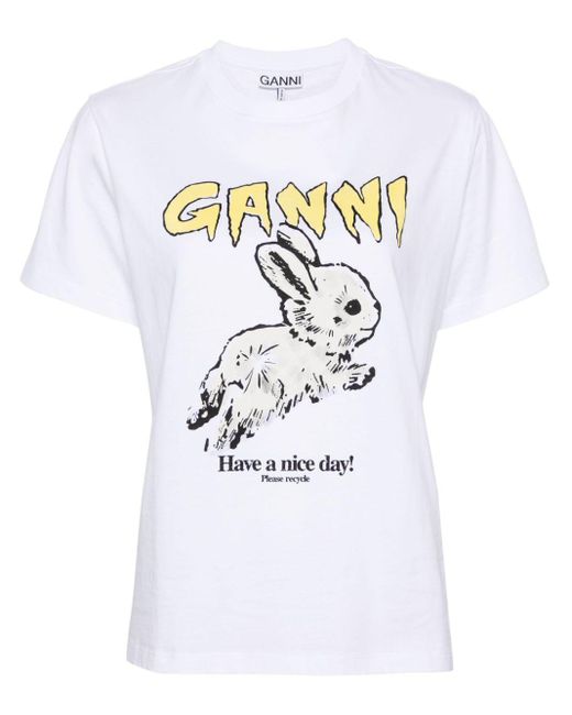 Ganni White T-Shirt mit grafischem Print