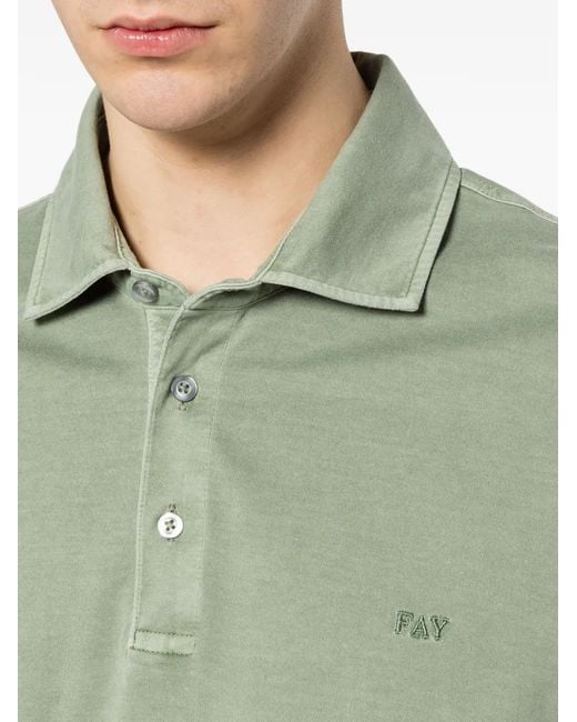 Fay Green Buttoned Short-Sleeve Polo Shirt for men