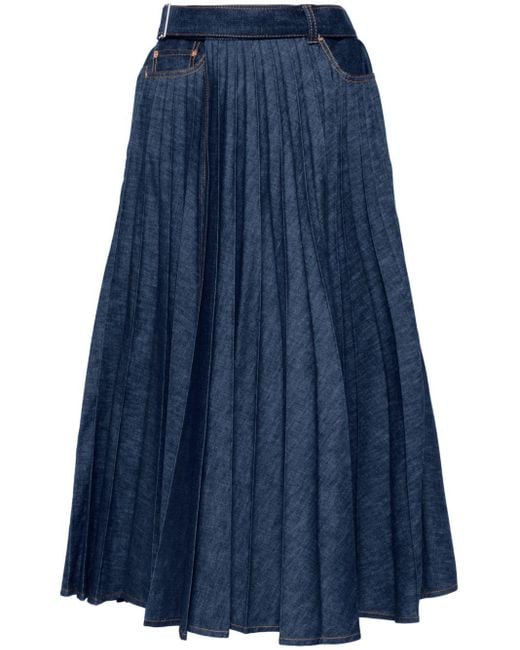 Sacai Blue Pleated Denim Wrap Skirt