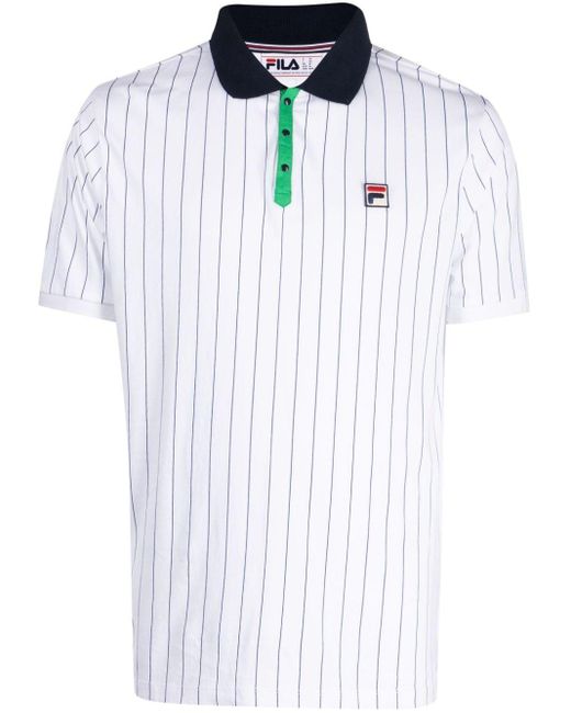 Fila White Logo-patch Pinstripe Polo Shirt for men