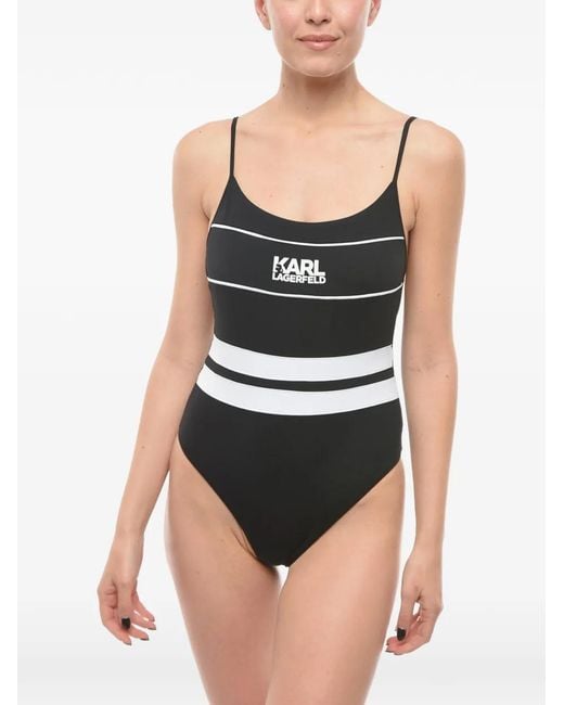Karl Lagerfeld Black Logo-Print Swimsuit