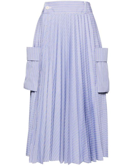 Sacai Blue X Thomas Mason Striped Pleated Skirt