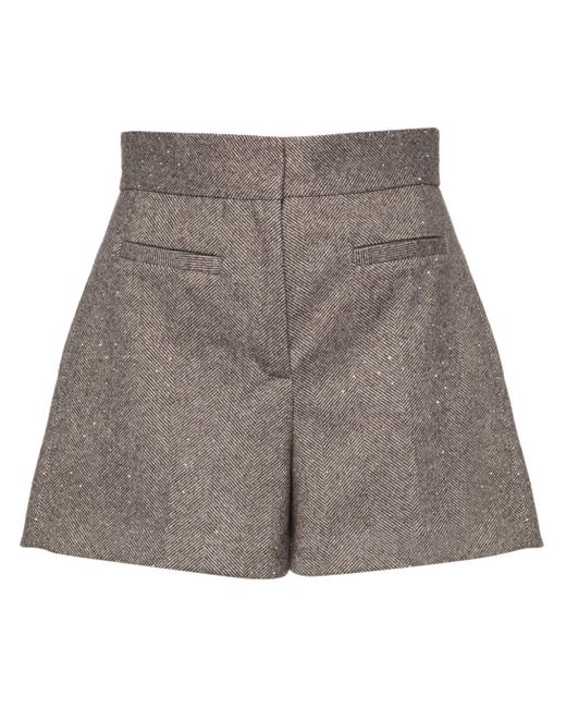 Sandro Gray Houndstooth High-Waisted Shorts