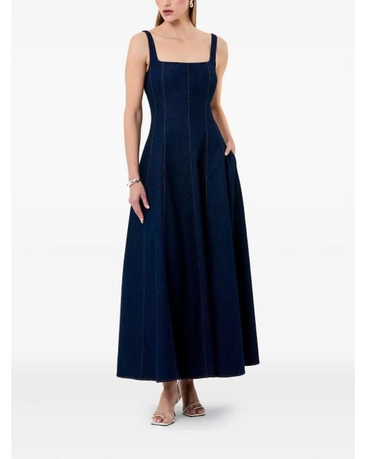 Nicholas Blue Square-Neck Denim Maxi Dress