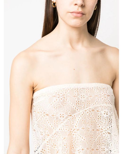 DSquared² White Broderie-Anglaise Draped Strapless Top