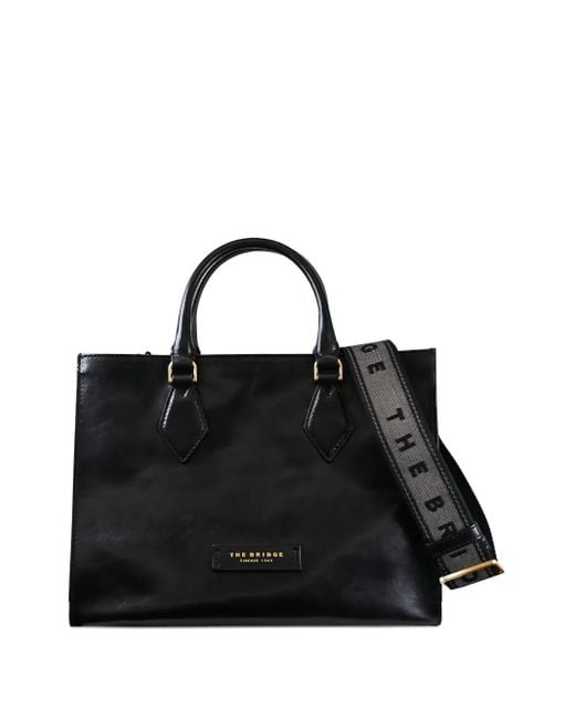 The Bridge Black Diamond-Detail Leather Top-Handle Tote Bag