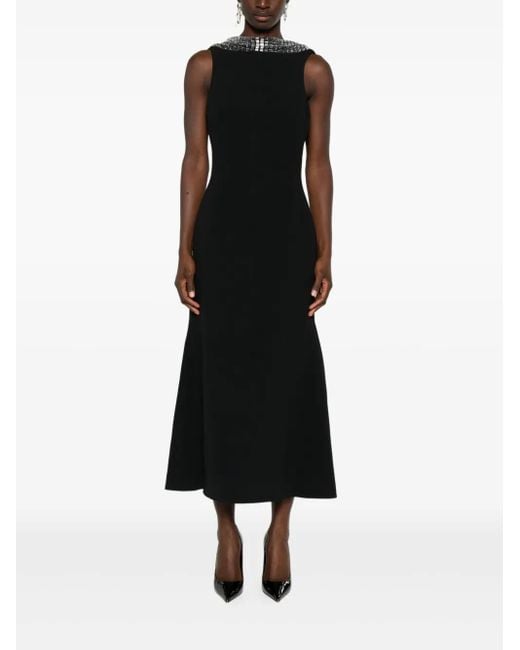 David Koma Black Embellished-Collar Sleeveless Midi Dress