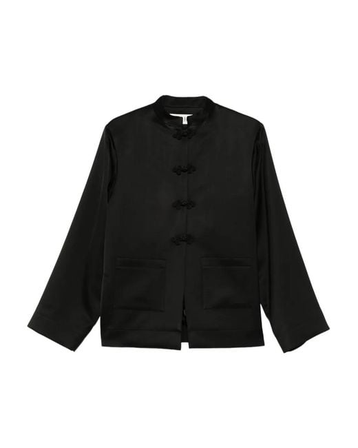 Rohe Black Mandarin-Collar Satin Jacket