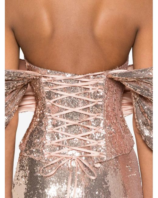 MITILIANE COUTURE Pink Detachable-Corset Sequined Maxi Dress