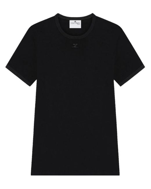 Courreges Black Crew Neck Embroidered Logo Polo for men