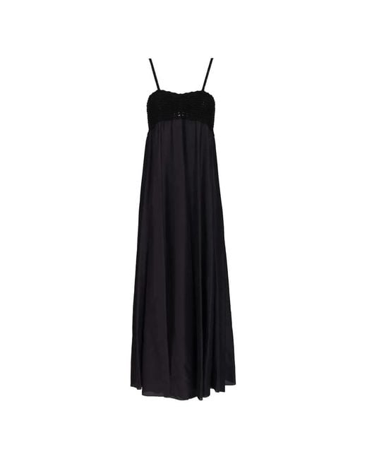 Forte_forte Black Crochet Bustier Silk Dress