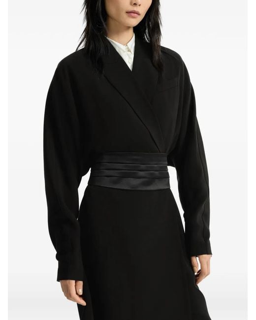Brunello Cucinelli Black Silk And Acetate Crêpe Cady Tuxedo Dress With Monili