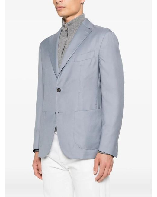 Eleventy Blue Patch-Pocket Single-Breasted Blazer for men