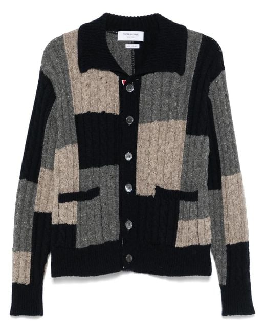 Thom Browne Kabelgebreid Vest Met Patchwork in het Black voor heren