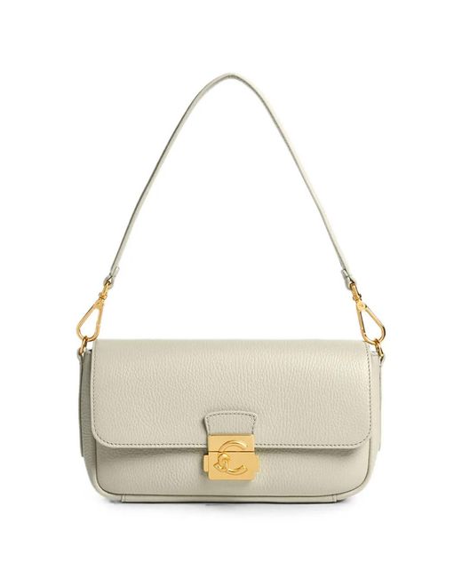 Coccinelle White Medium C-Me Lock Logo-Clasp Shoulder Bag