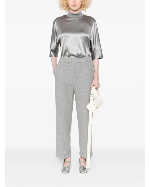 Peserico Gray Elastic-waist Wool Trousers