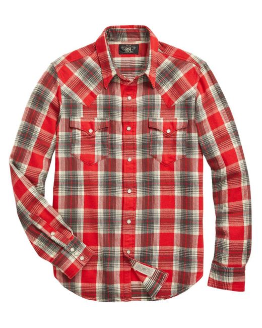 Chemise à carreaux en flanelle RRL pour homme en coloris Red