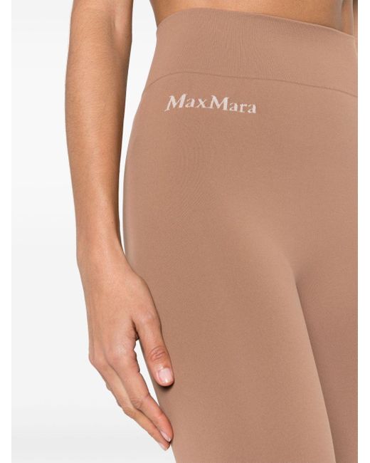 Max Mara Natural Intarsia-knit Logo leggings