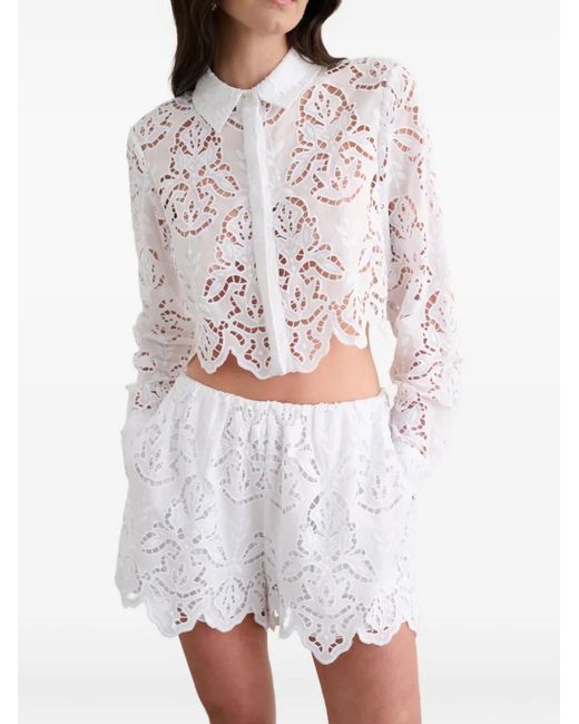 Toccin White Pavlina Guipure-Lace Scalloped-Edge Shorts