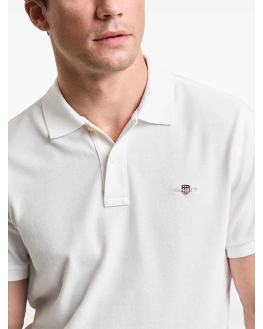 Gant White Logo-Embroidered Polo Shirt for men