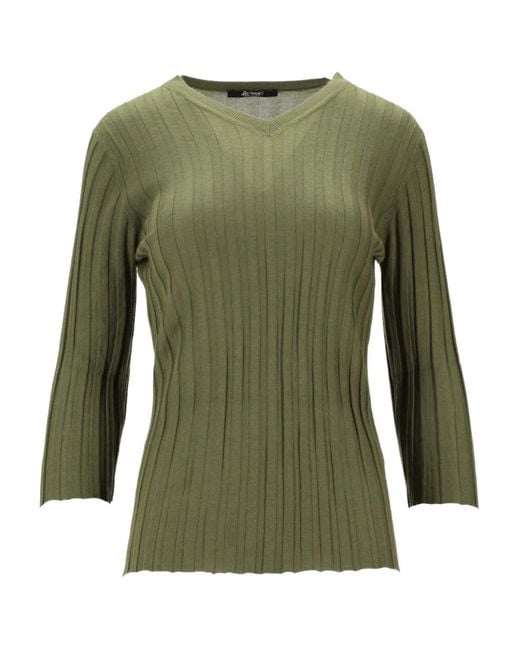 LA ROSE Green V-Neck Ribbed Top