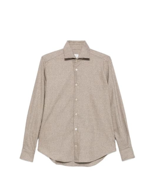 Eleventy Natural Check-Pattern Long-Sleeve Shirt for men