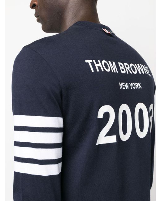 Thom Browne Blue 4-bar Stripe 2003-print T-shirt for men