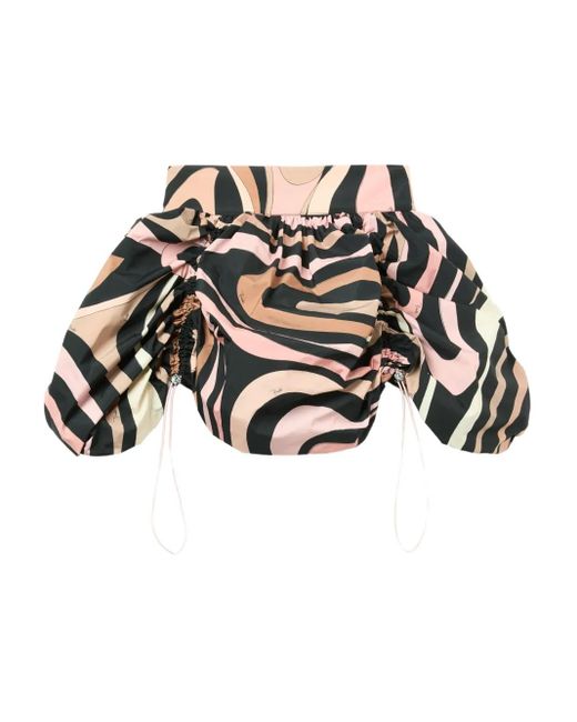 Emilio Pucci Black Marble-Print Drawstring Skirt