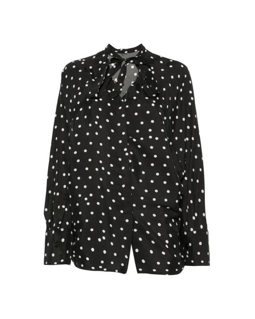 Christian Wijnants Black Tuvra Polka-Dot Tie-Neck Blouse