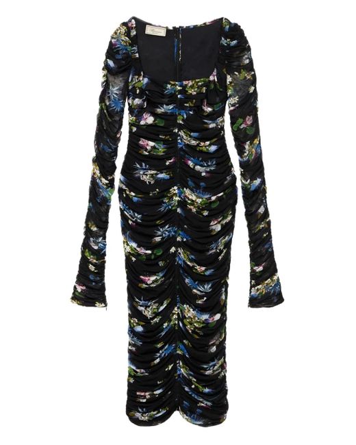 Blumarine Black Floral-Print Midi Dress