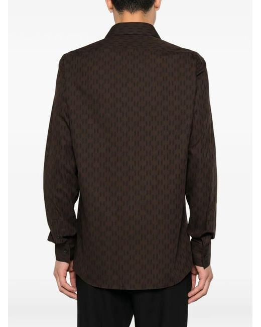 Karl Lagerfeld Brown Monogram-Print Button-Down Shirt for men