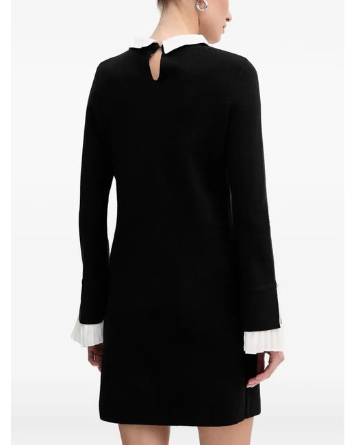 Morgan Black Pleated-Cuff Collared Mini Dress