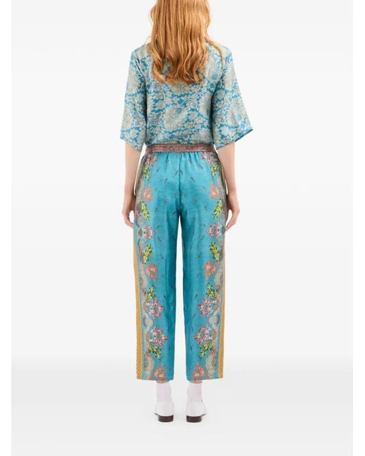 Pierre Louis Mascia Blue Aloe Floral Trousers