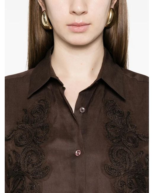 ERMANNO FIRENZE Brown Long-Sleeve Embellished Shirt