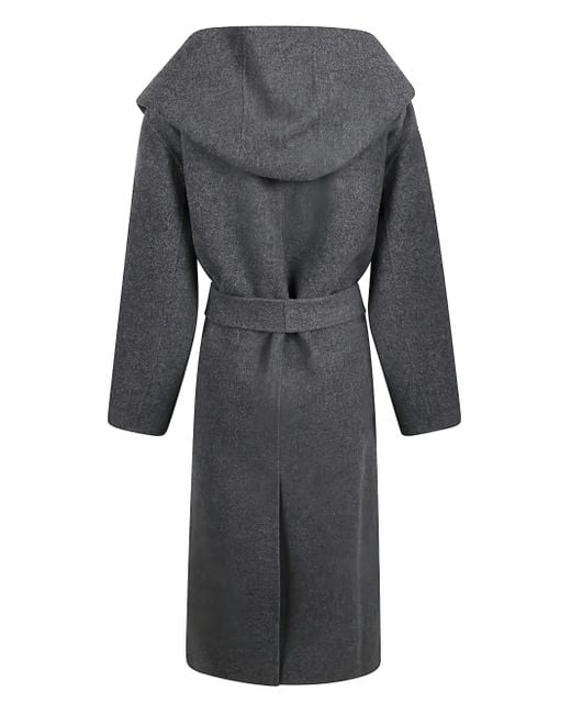 Max Mara Gray Hooded Belted Coat