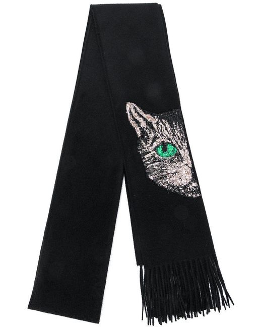 Gucci Black Mystic Cat Embellished Scarf