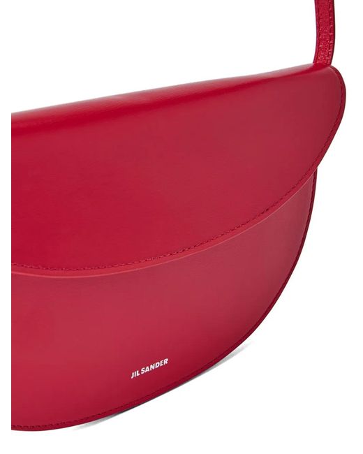 Jil Sander Red Medium Coin Curved-Flap Leather Shoulder Bag