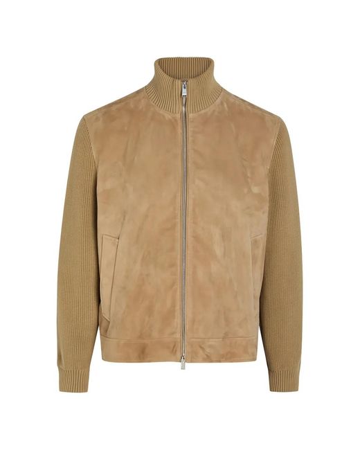 Boss Natural Knit-Sleeves Suede Jacket for men