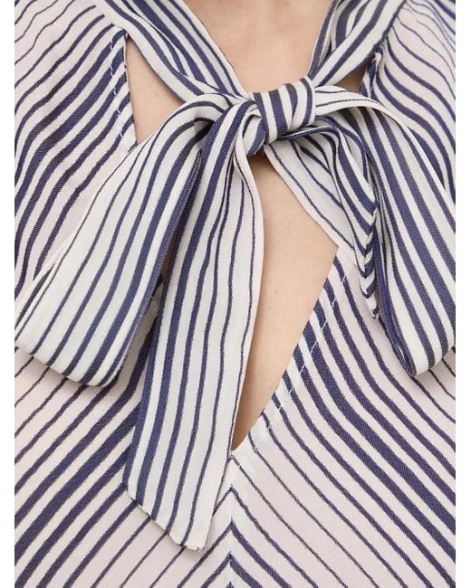 Twinset Gray Striped Tie-Neck Blouse