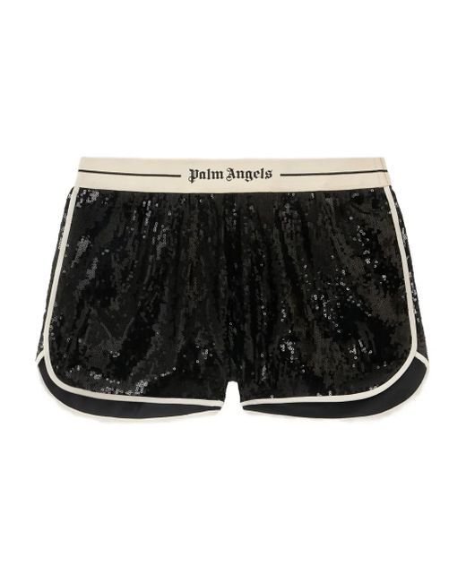 Palm Angels Black Sequinned Logo-Waistband Shorts