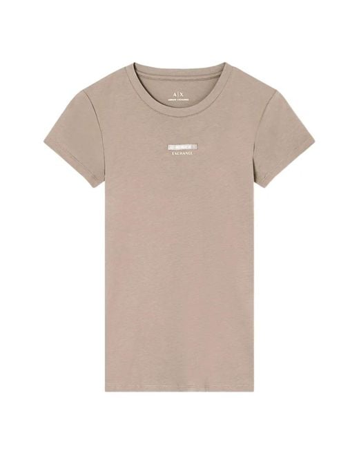 ARMANI EXCHANGE Brown Logo-Patch T-Shirt