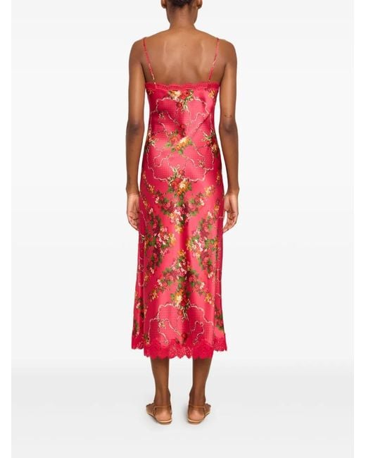 Cara Cara Red Floral Lace-Trimmed Slip Dress