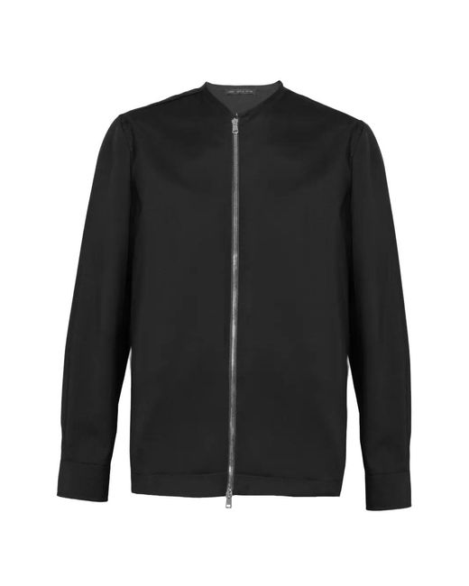 Low Brand Black Collarless Zip-Up Jacket for men
