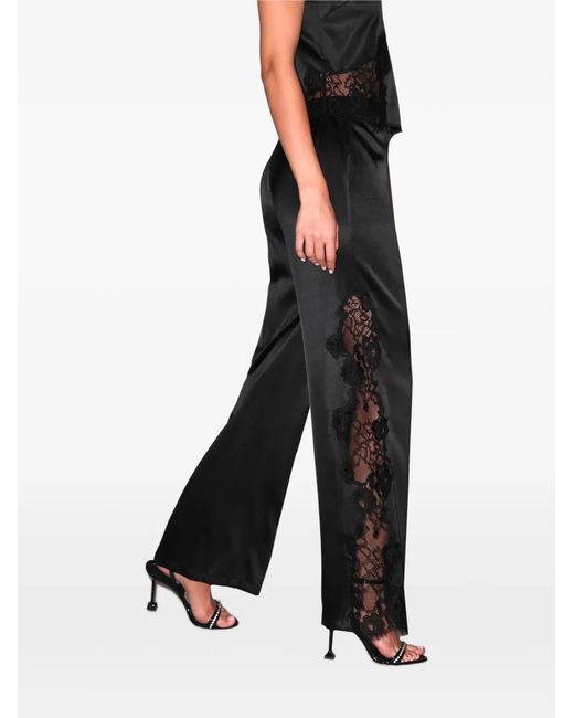 Fleur du Mal Black Lace-Trim Satin Trousers