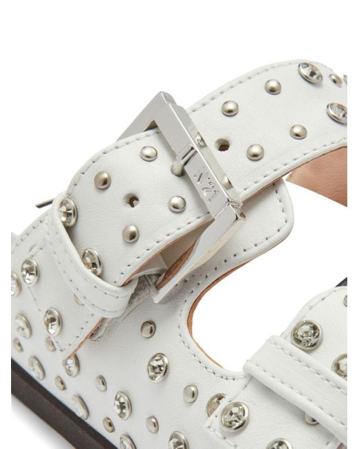 N°21 White Crystal-embellished Double-strap Slides