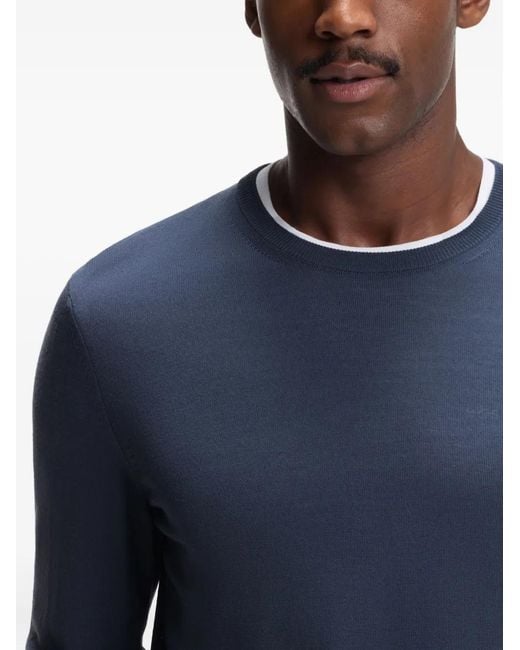 Boss Blue Crew-Neck Wool Pullover for men