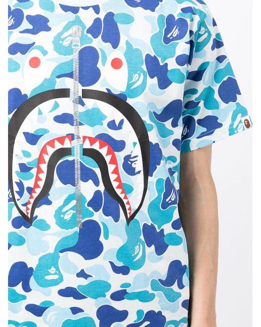 A Bathing Ape Cotton Camouflage Print Logo T Shirt In Blue For Men Lyst